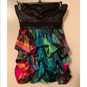 Black top/ colorful bottom dress